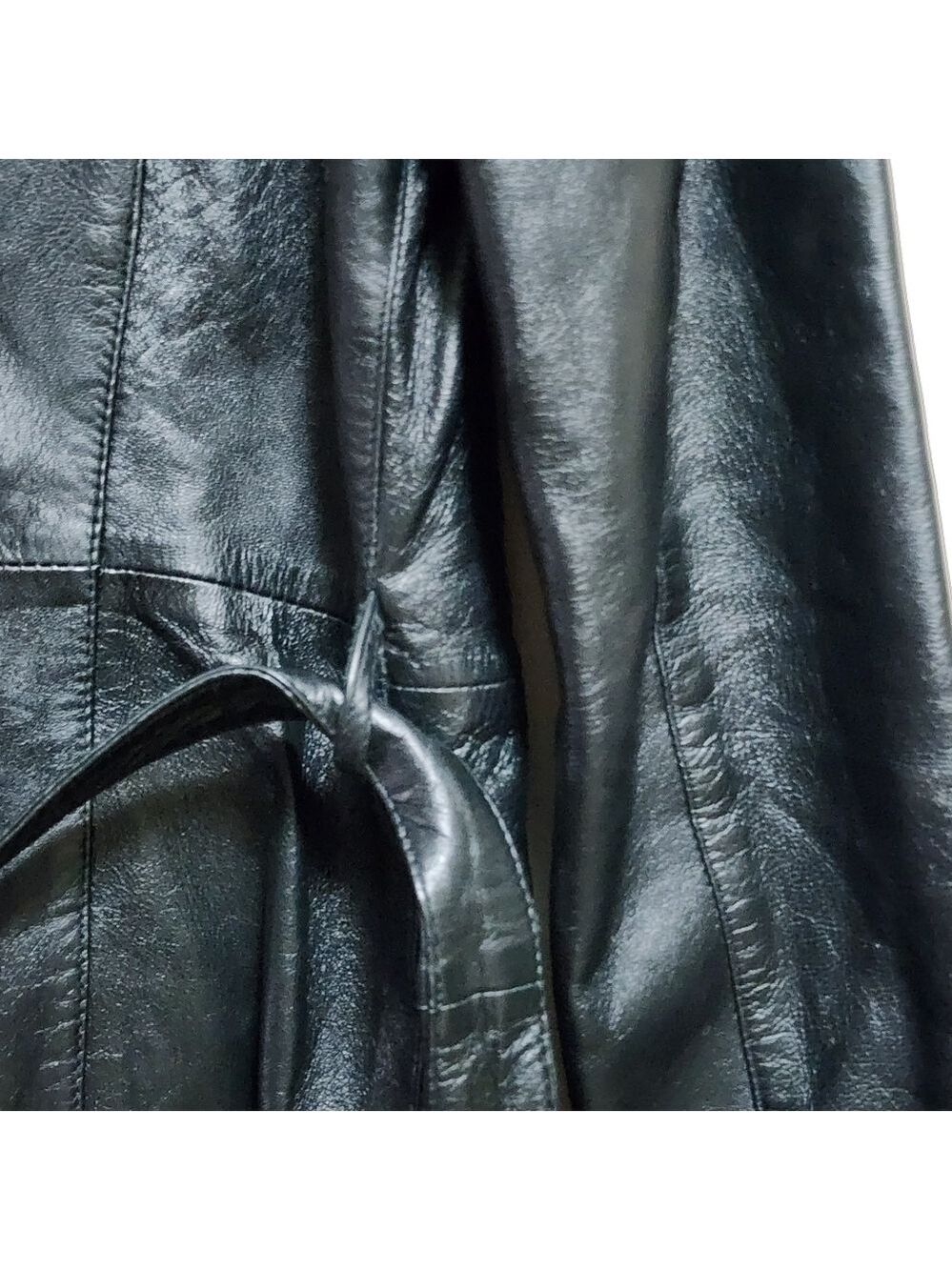 Vintage Bovines long sleeves wrap belted 100% leather color black - Picture 5 of 6